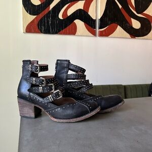 Felicity - Studded Black Leather Ankle Boots